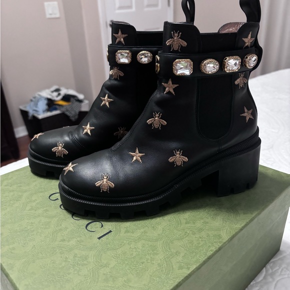 Gucci Bee and Star Embroidered Leather Boots (Size 38.5) - Picture 13 of 14